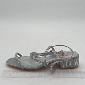 FSJ Silver Rhinestone Embellished Strappy Open Toe Low Block Heel Dress Sandal